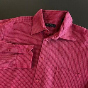 Ted Baker London Button Up Long Sleeve Shirt Red Black Check Men 5 / Extra Large